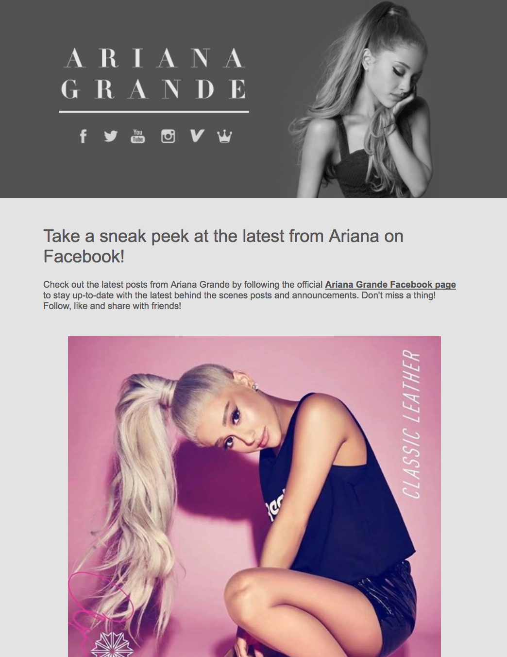 Ariana Grande Welcome Email